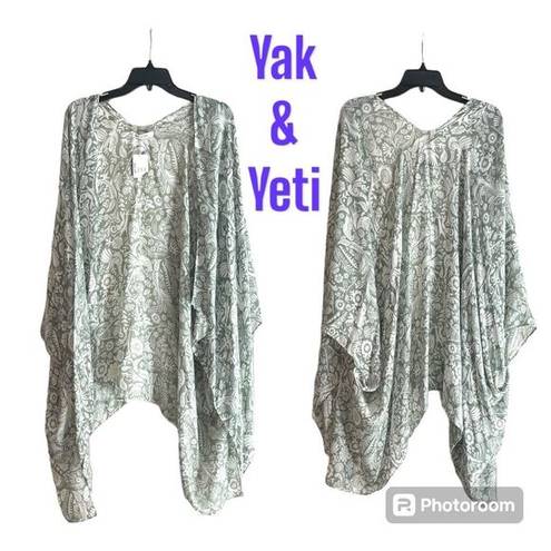 Yeti NWT Yak &  Green Floral Thin Shawl Cardigan One Size