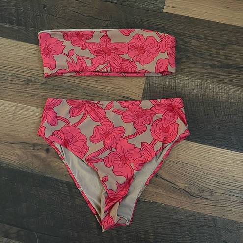 Lulus  bikini top and Tan Floral Print High Waisted Bikini Bottoms medium