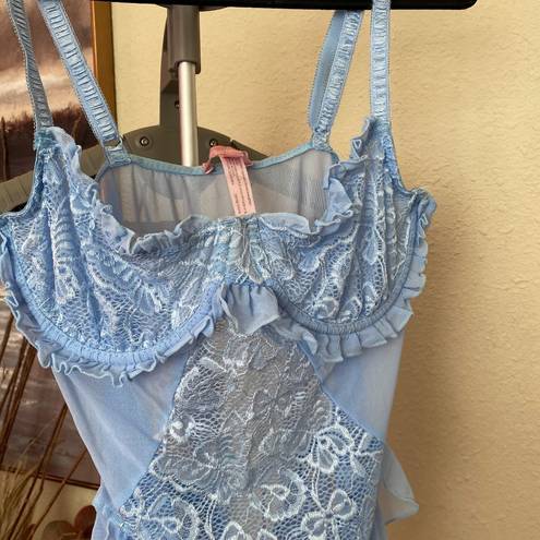 Dolls Kill Sugar Thrillz x  Blue Lace Butterfly lingerie Print Bodysuit size L