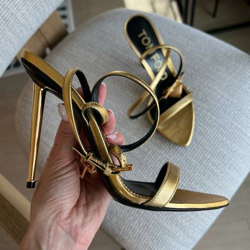 Tom Ford  Padlock 115mm Metallic Sandals in Gold