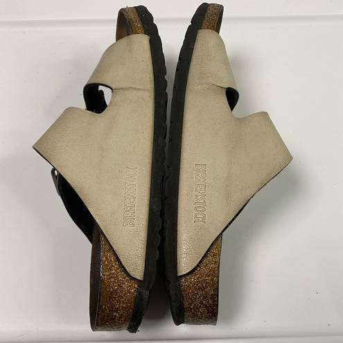 Birkenstock  Arizona Beige Leather Birko-Flor Slide Sandals EU 37 US W6 Narrow