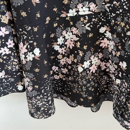 Isaac Mizrahi  Floral Button Front Collar Blouse Top Shirt Dark Floral Modest 10