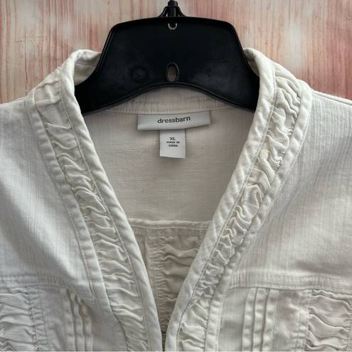 Dress Barn  White Ruffle Trim Denim Jacket