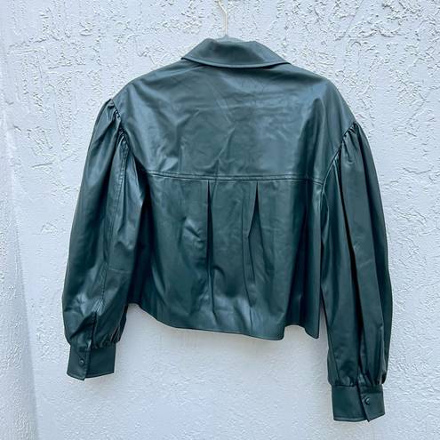 ZARA dark green vegan leather puff sleeve jacket medium