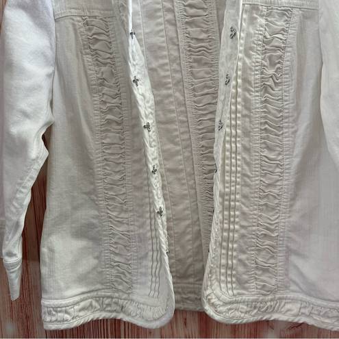 Dress Barn  White Ruffle Trim Denim Jacket