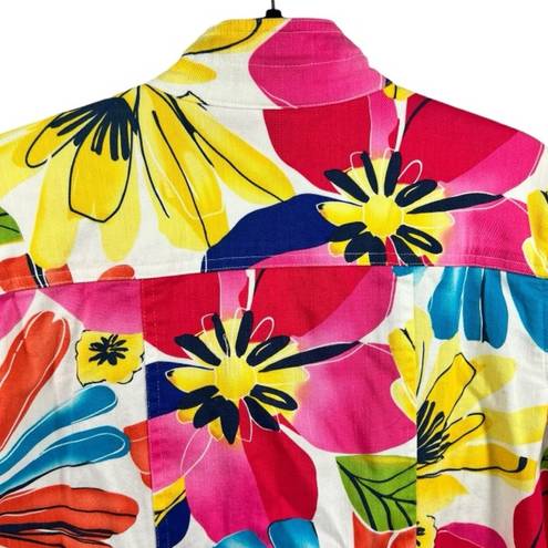 Coldwater Creek  Colorful Floral Denim Zip Front Jacket 12