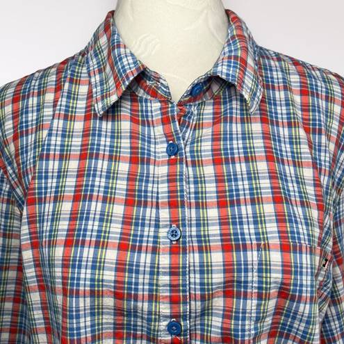 Tommy Hilfiger Long Sleeve Shirt Half Button Plaid Sailing Top XL