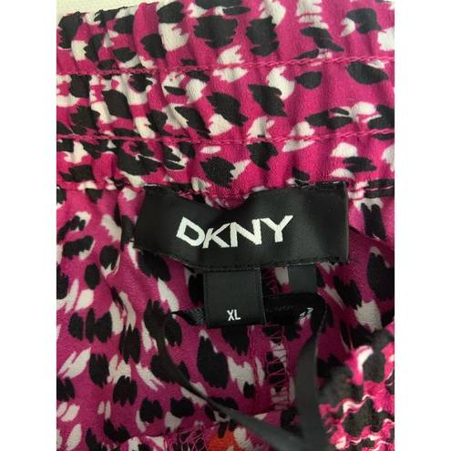 DKNY Women’s  Animal Print Pull-On Drawstring Pants Pink and Black Size XL