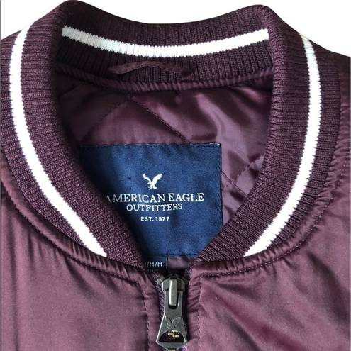 American Eagle  AEO Bomber Full Zip Jacket Burgundy Size M Quilted Lining Y2K