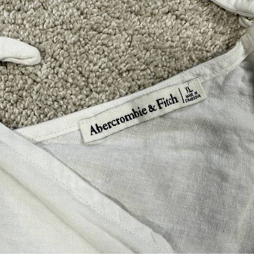 Abercrombie & Fitch  V-Neck Bodysuit Tie Front Smocked Linen Blend White Size XL