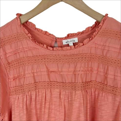 Ella Moss  Embroidered Yoke Short Sleeve Tee Orange/Coral Size XXL