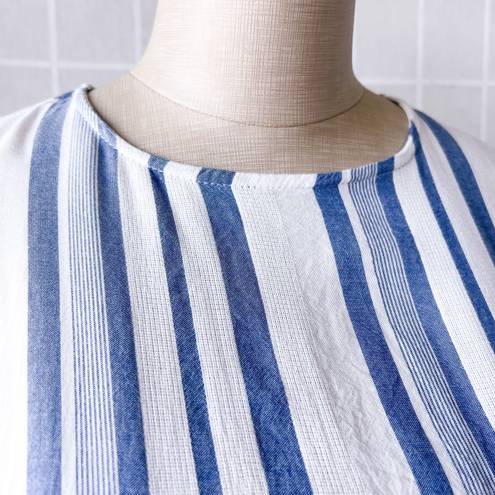 Lost + Wander Blue and White Striped Ruffle Mini Dress