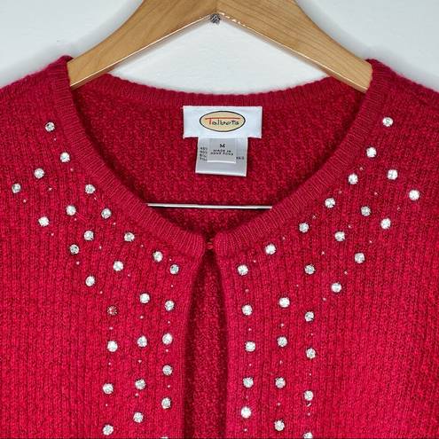 Talbots  Cardigan Sweater Open Front w/ Top Clasp Bling Size Medium Dark Red