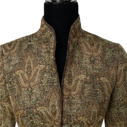 Coldwater Creek Vintage  Tweed Jacket Brown Green Gold Floral Blazer Womens Sz P4