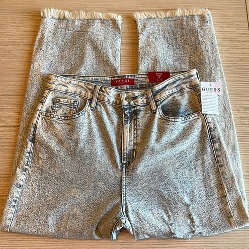 Guess  Acid Washed High Waist Wide Leg Cropped Raw Hem Women's Jeans Size 8/29