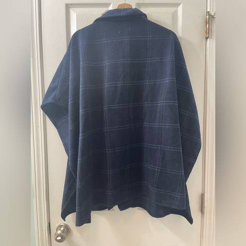 Moda Le  Blue Plaid Button Front Poncho‎ Style Sweater One Size Womens