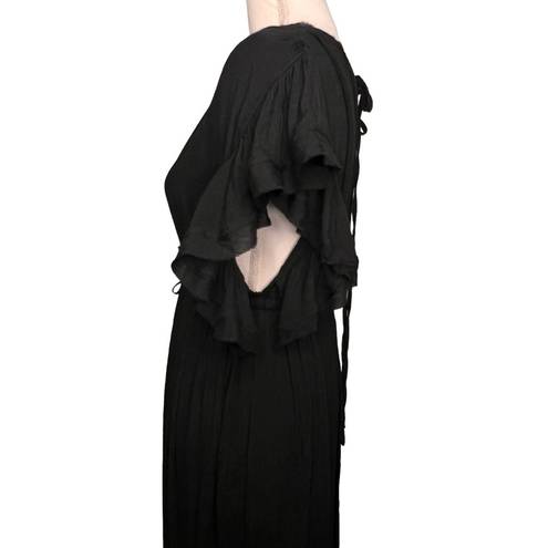 Flawless  Size Small Black Maxi Dress Deep Plunge Neckline Open Back Empire