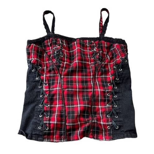 Tripp NYC  Womens Goth Black Red Plaid Bustier Corset Tank Top Size XL Stretch