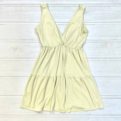 Caution to the Wind  Women's Yellow V Neck Knit Baby Doll Dress Medium