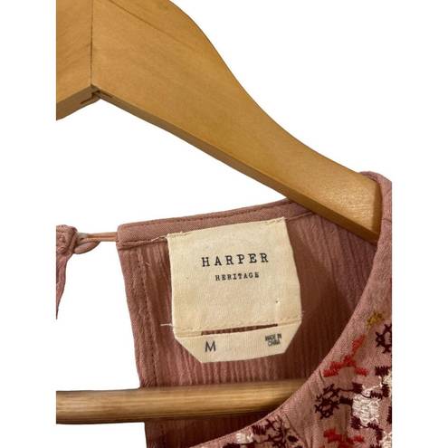 Harper  Blouse Francesca’s Pink Embroidered Medium Floral Long Sleeve Boho