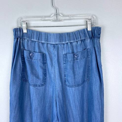 Talbots  Summer Twill Slim Leg Crop Pants Chambray Blue Tencel Drawstring Size 8