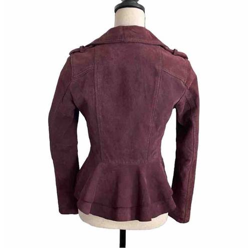 BCBGeneration  Burgundy 100% Suede Fitted Steampunk Biker Moto Jacket size XS