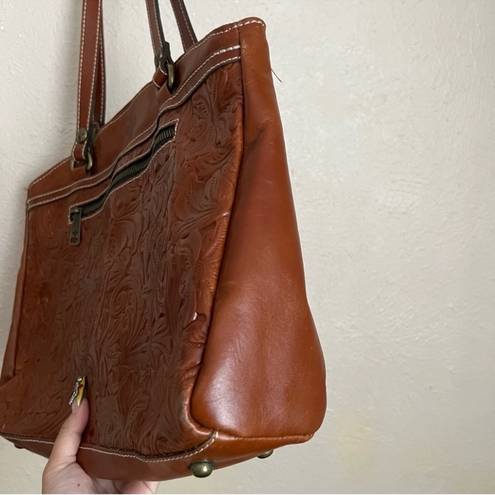 Patricia Nash  Poppy Tooled Brown Leather Tote Bag