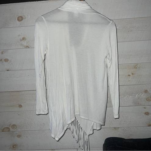 The Moon SUN &  Women’s White Wrap Front Fringe Detail Cardigan Size S