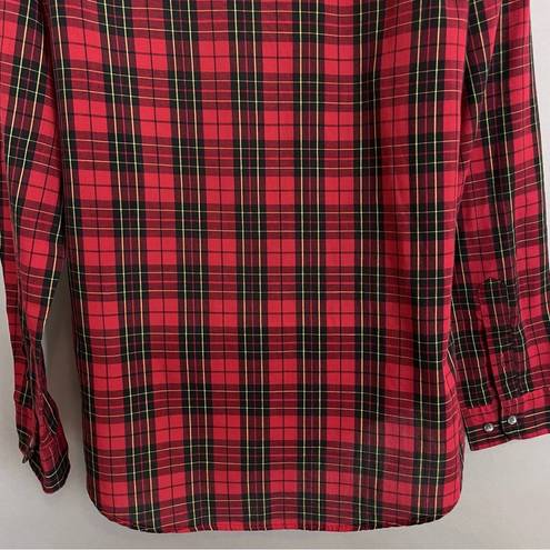 Nordstrom Vintage  Button-Up Shirt Women Plaid Long Sleeve Red Collar Tomboy Work