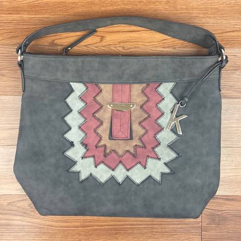 Kensie   Shoulder Purse Hand Bag Gray Pink Vinyl Zipper Closure Travel