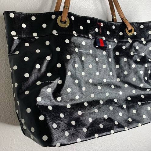 Tommy Hilfiger  Black & White Pola Dot Coated Canvas Tote Bag