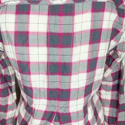 We The Free  Womens XS Pink & Gray Plaid Button Front Collared Long Sleeve Shirt