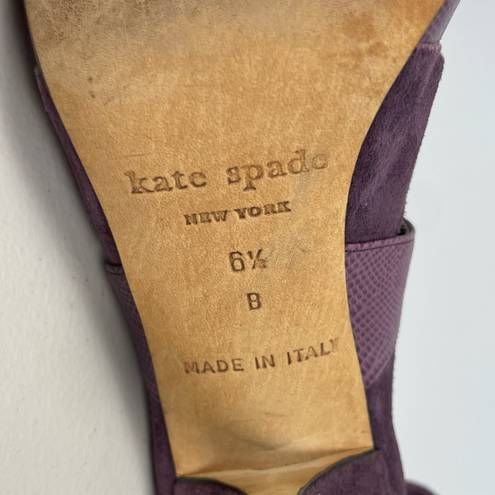 Kate Spade Eggplant Purple Chad Suede Leather Lizard Print Lace Up Open Toe Heel