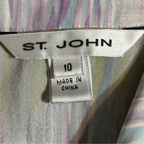 St. John  Abstract Print Pastel Color Silk Button Down Top Sz 10