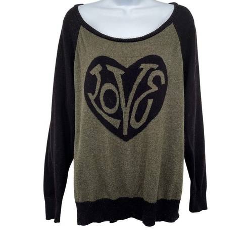 Torrid  Love Heart Knit Long Sleeve Pullover Plus Size Sweater Top 2X Olive Green