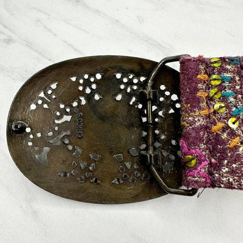 Chico's  Vintage Genuine Leather Floral Sequin Embroidered Belt Size Medium M