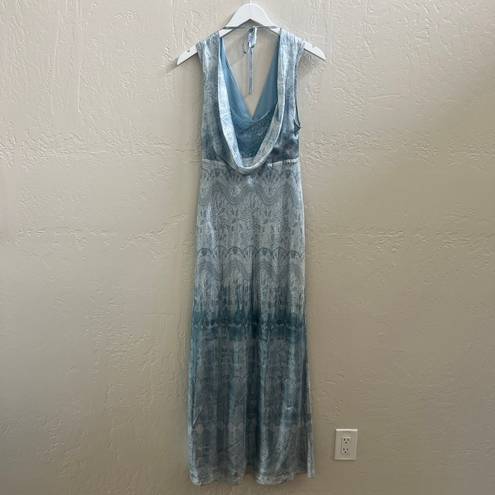 ALLSAINTS NEW $429  Blue Lace Printed Silk Maxi Slip Dress