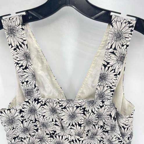 Garnet Hill  Womens Floral Dress Sleeveless 100% Cotton Lined Black White Size 8