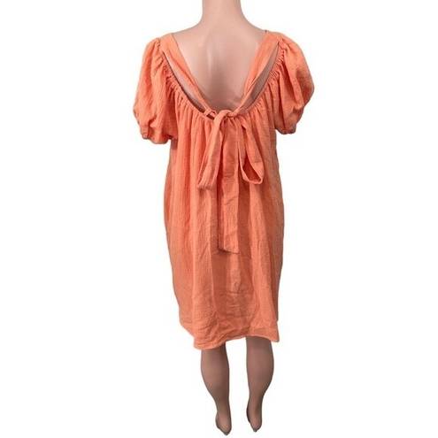 Davi & Dani NWT  Balloon Tie Elbow Sleeve Gauze Dress Lined Size SMALL Coral