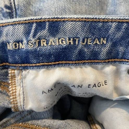 American Eagle  Jeans Women  Blue Mom Straight Jean High Rise Denim Ripped Size 8