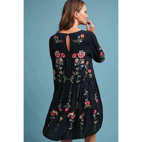 Wish Chic  Women's Relaxed Floral Embroidered Black Drop Swing Dress Tunic Sz M