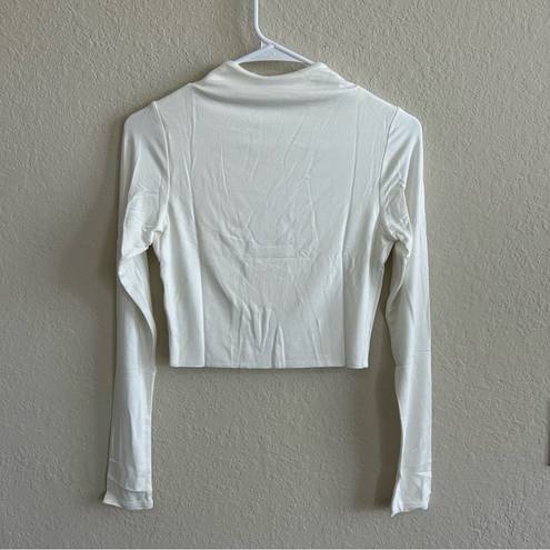 Naked Wardrobe NWT  White Long Sleeve Mock Neck Crop Top