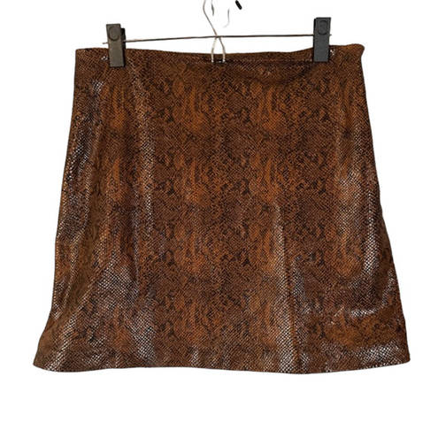 Mango MNG By  Brown Faux Leather Snakeskin Print Mini A-Line Skirt Women Sz S