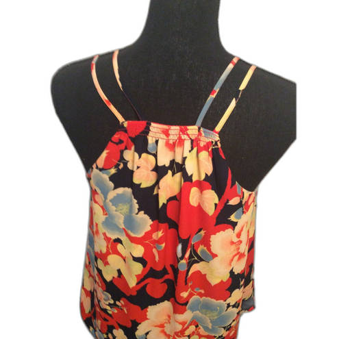 The Loft Anne Taylor SP Small Petite Floral Top Lined V Neck Spaghetti Straps