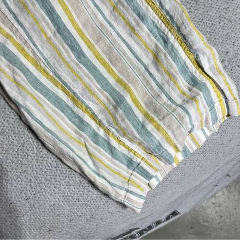 Coldwater Creek  Yellow Cream Blue Vertical Stripe 100% Linen Pull On Summer Pant