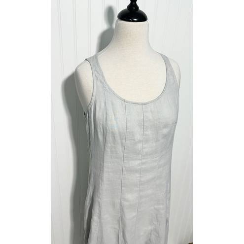 J.Jill  Tank Dress Pleated Sleeveless Scoop Neck Side Zip Linen Gray Medium