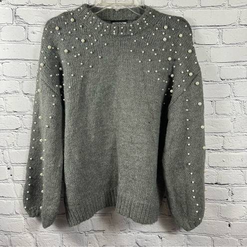 Pretty Little Thing  Embellished Pearls Knit Sweater Turtleneck Gray S