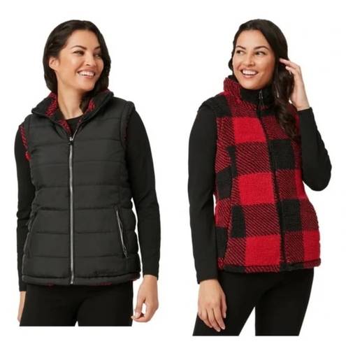 Free Country  Cloud Lite Reversible Vest Women's Small S Black Red Plaid New NWT