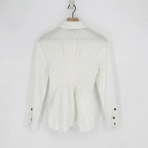 Ganni  Ruched Cotton Poplin Shirt Button Down Long Sleeve White Women's 34 US 4