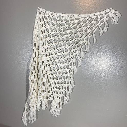 White Open Crochet Granny Shawl With Tassel Fringe